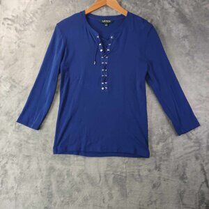 Lauren Ralp Lauren Women's L Vibrant Blue Casual Versatile Stretchy Modest Shirt